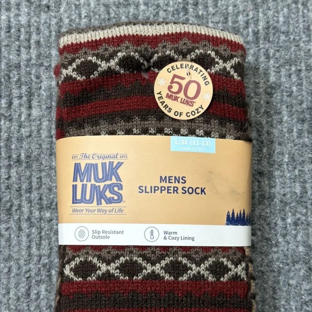 MUK LUKS Mens Slipper Socks L/XL Shoe Size 11/13 Non-Slip Warm Comfortable NEW